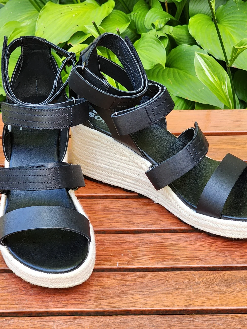 Sorel Cameron Black Adjustable Hook And Loop Straps Wedge Heel Sandal Size 9